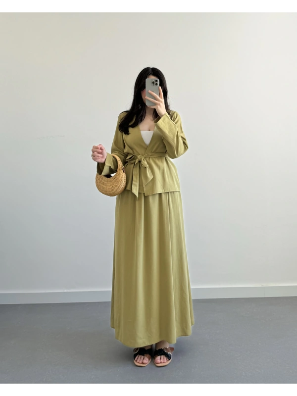 Blom Yağ Yeşil Kimono Etek Takım