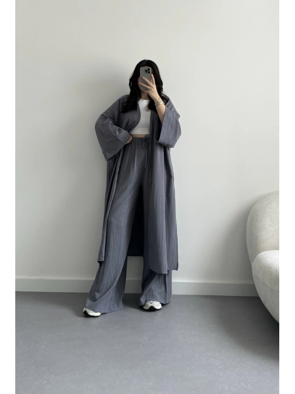 Bohem antrasit kimono takım