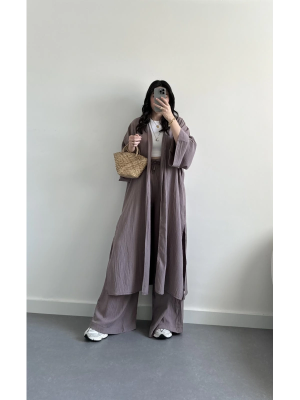 Mürdüm kimono bohem takım