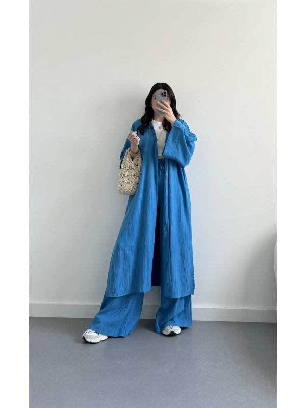 Bohem mavi kimono takım