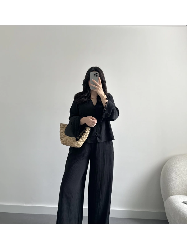 Bohem siyah bluz takım