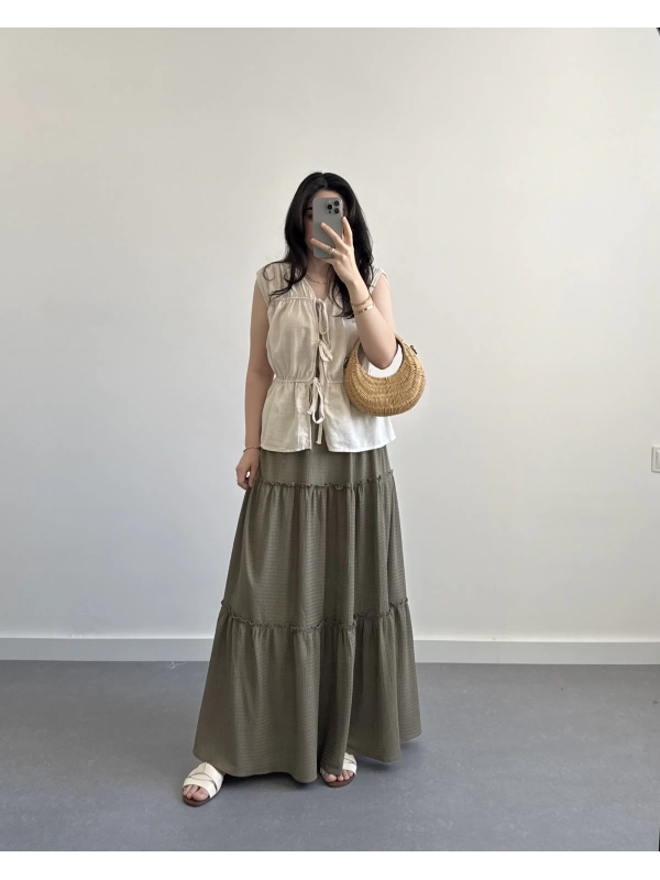 BOHO HAKİ UZUN ETEK