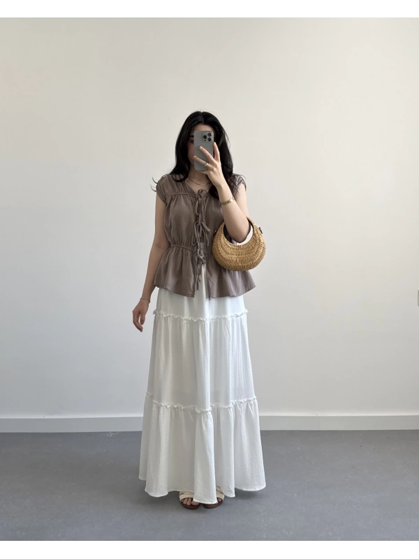 BOHO BEYAZ UZUN ETEK