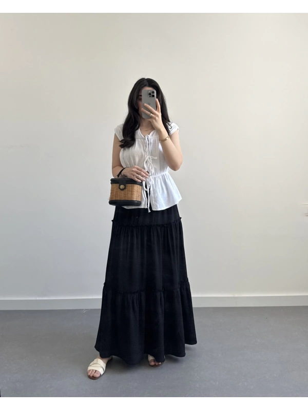 BOHO SİYAH UZUN ETEK