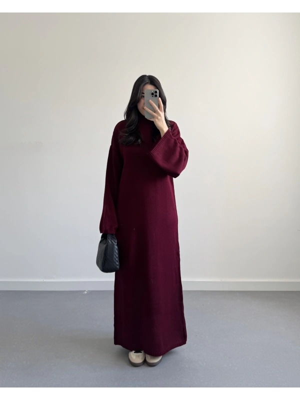 BORDO BALIKÇI YAKA TRİKO ELBİSE