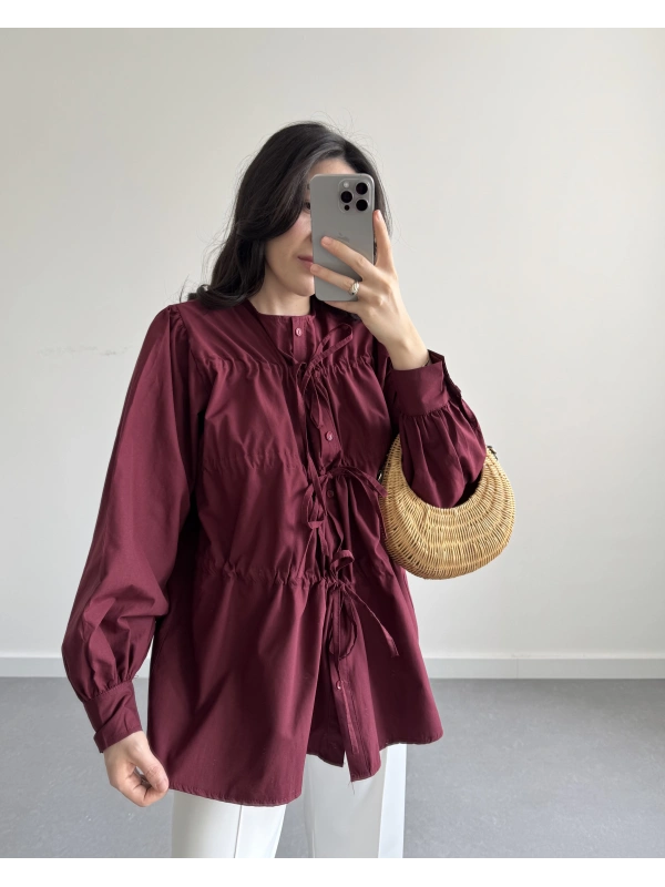 BORDO BÜZGÜLÜ PİNTEREST GÖMLEK