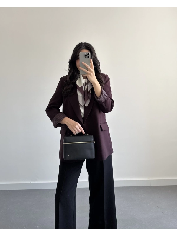 BORDO ÇİZGİ DETAYLI BLAZER CEKET