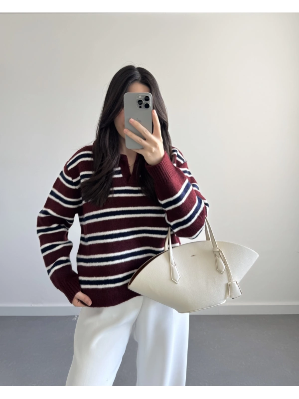 BORDO ÇİZGİLİ PREMİUM KAZAK