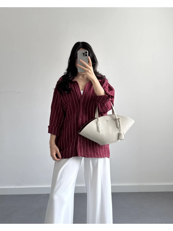 BORDO ÇİZGİLİ PREMİUM TENSEL GÖMLEK