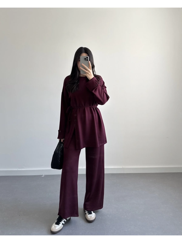 BORDO DÜĞME DETAYLI MODAL TAKIM