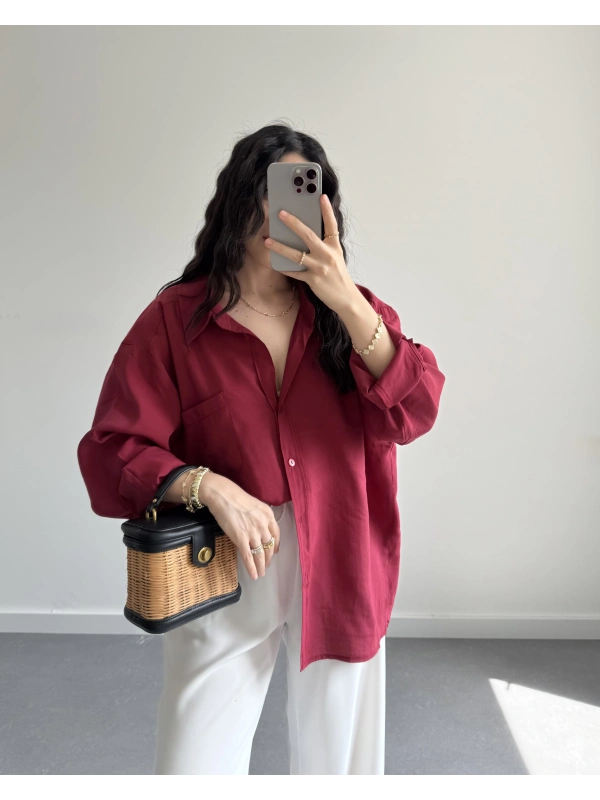 BORDO DÜŞÜK OMUZLU GÖMLEK