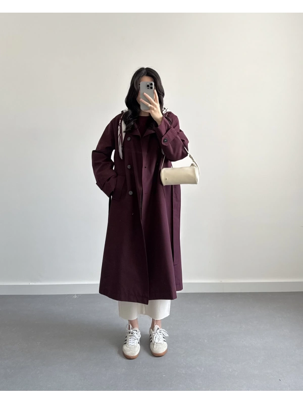 BORDO FULARLI PREMİUM TRENÇKOT