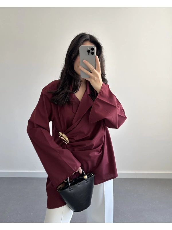 BORDO GOLD BROŞLU GÖMLEK