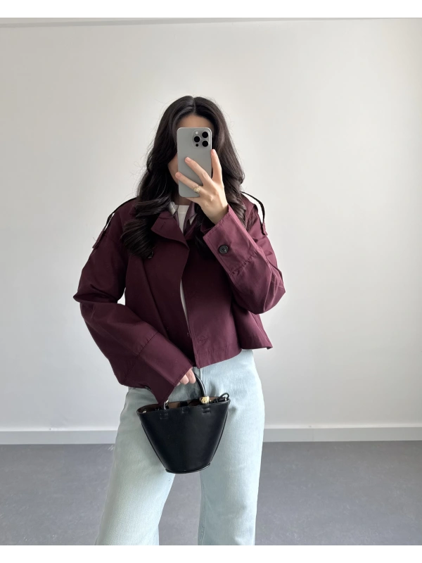 BORDO KISA VOLANLI TRENÇKOT E7534