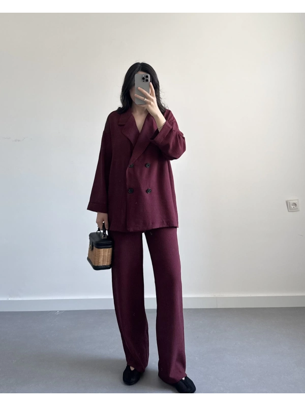 BORDO KRİNKIL KUMAŞ CEKET TAKIM