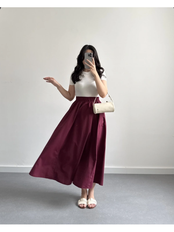 BORDO MİDİ BOY POPLİN ETEK