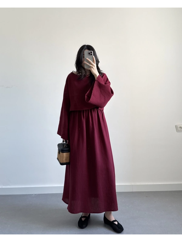 BORDO MÜSLİN ETEK TAKIM