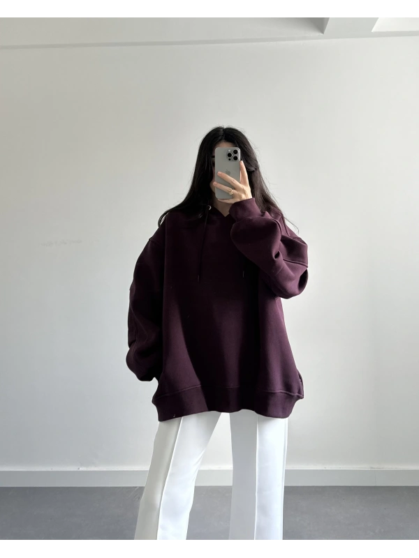 BORDO OVERSİZE CEPLİ SWEATSHİRT