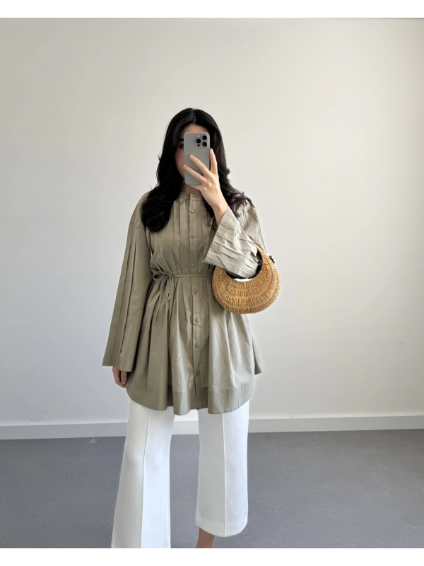 HAKİ PAMUK VUAL KUŞAKLI GÖMLEK