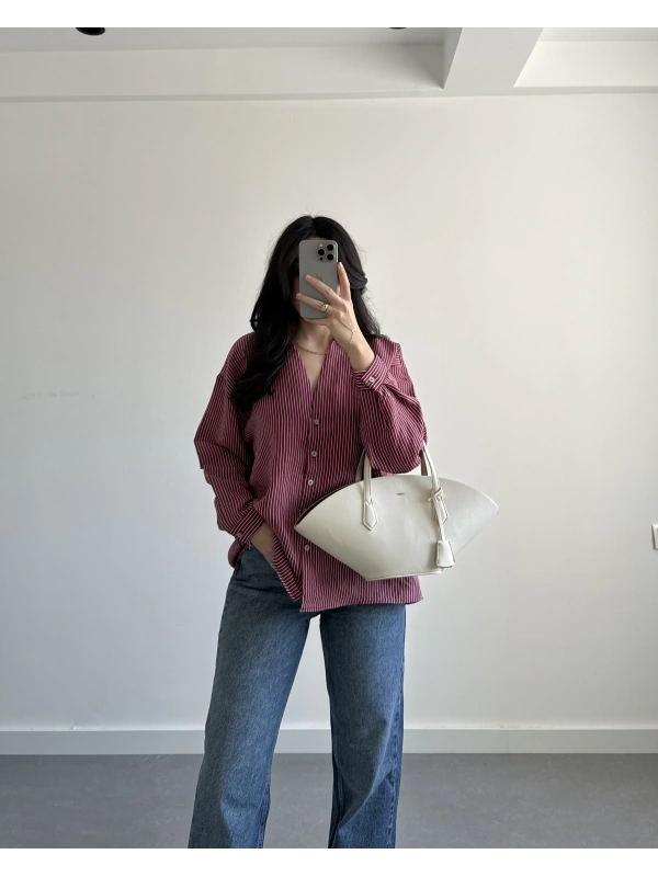 BORDO PREMİUM ÇİZGİLİ GÖMLEK