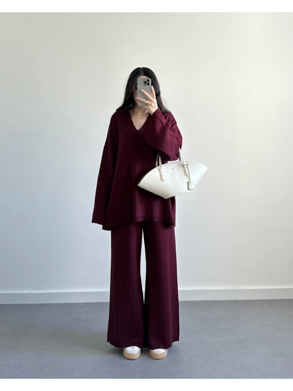 BORDO PREMİUM V YAKA TRİKO TAKIM