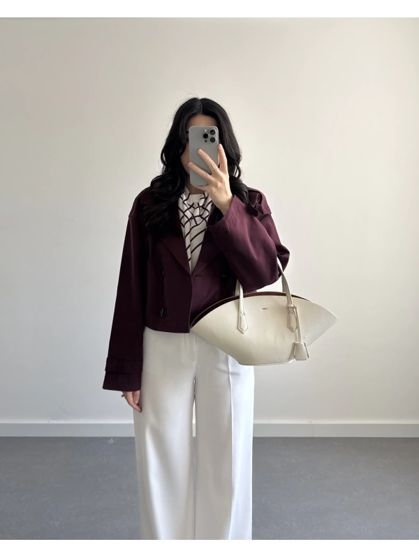 BORDO ZR MODEL KRUVAZE YAKA TRENÇKOT