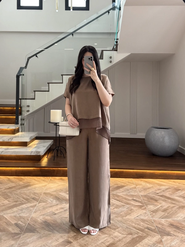 BRONZ GARNİLİ BLUZ PANTOLON TAKIM -51420