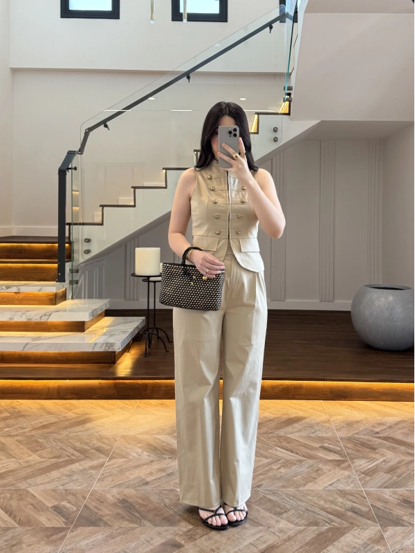 ÇAĞLA GOLD DÜĞMELİ YELEK TAKIM -9141