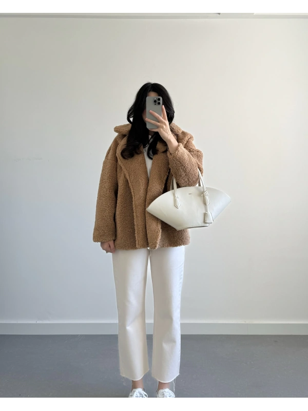 CAMEL İÇİ ASTARLI TEDDY CEKET