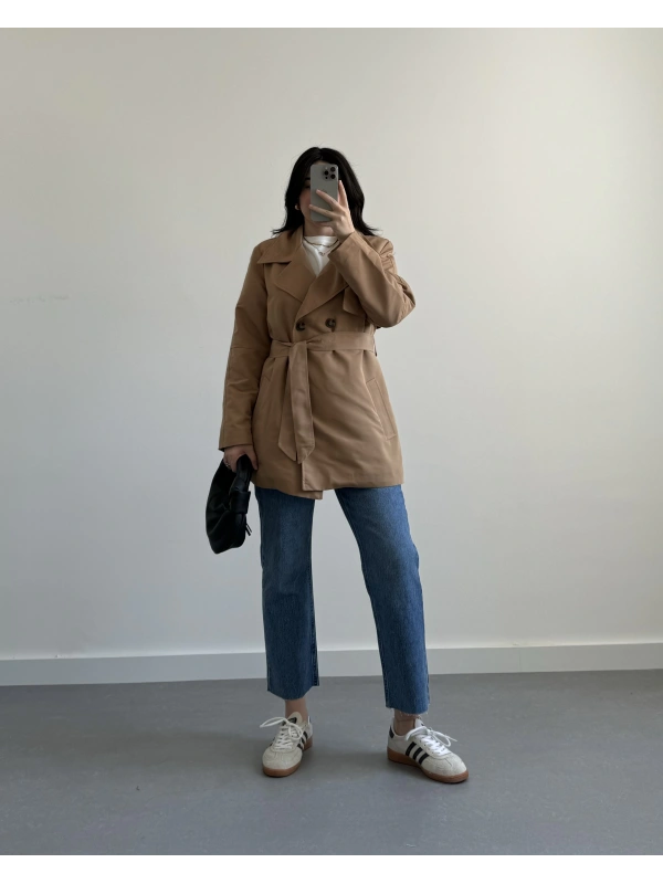 Camel İçi Astarlı Trençkot
