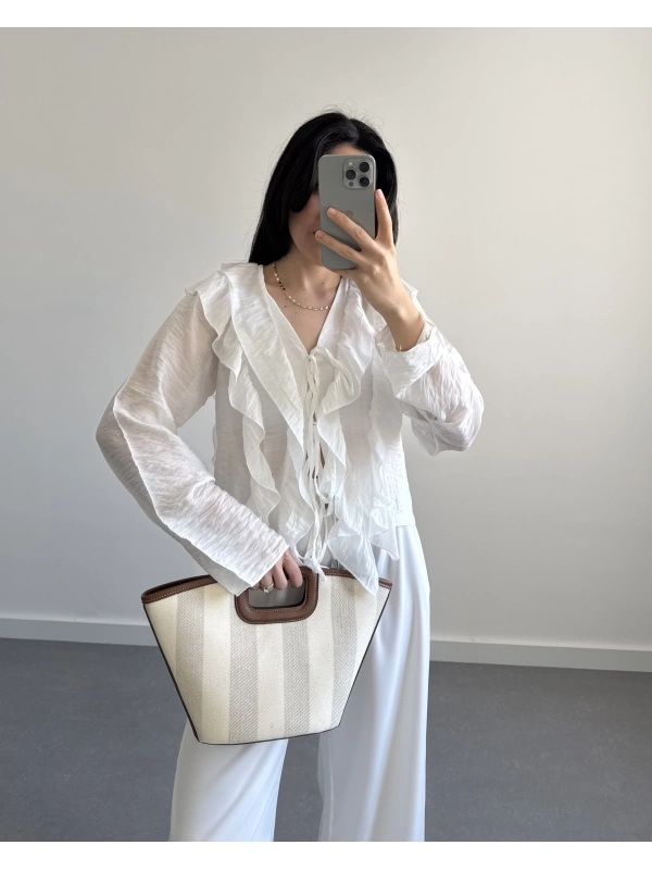 CLARA BEYAZ FIRFIRLI GÖMLEK