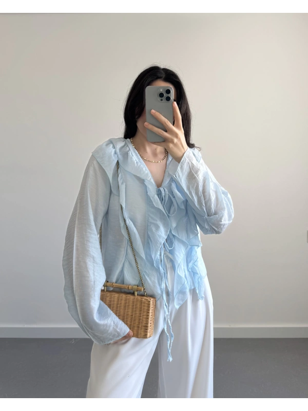 CLARA MAVİ FIRFIRLI GÖMLEK