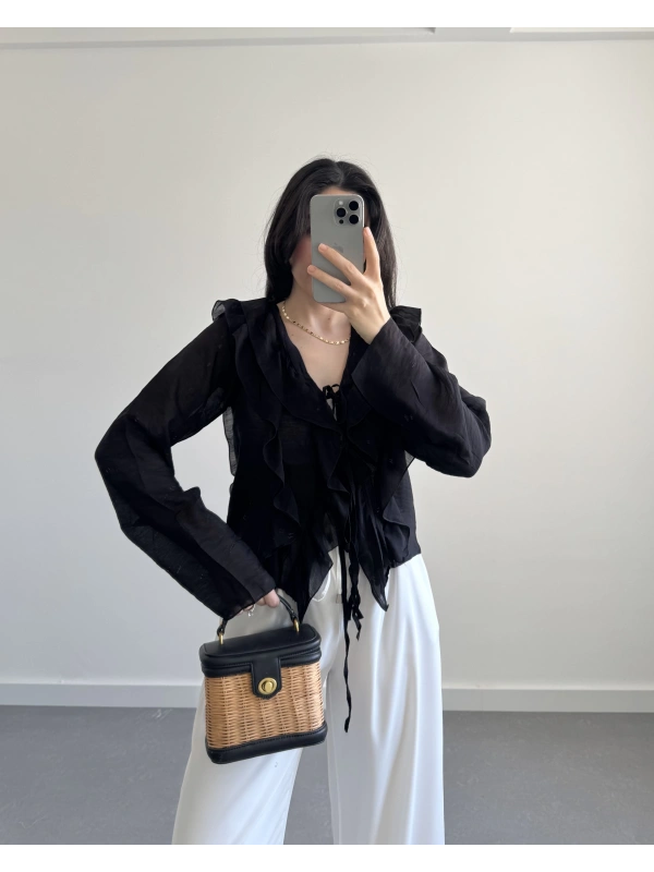 CLARA SİYAH FIRFIRLI GÖMLEK