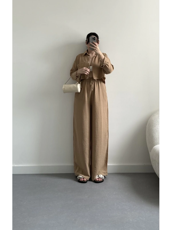 Clif bej keten crop takım