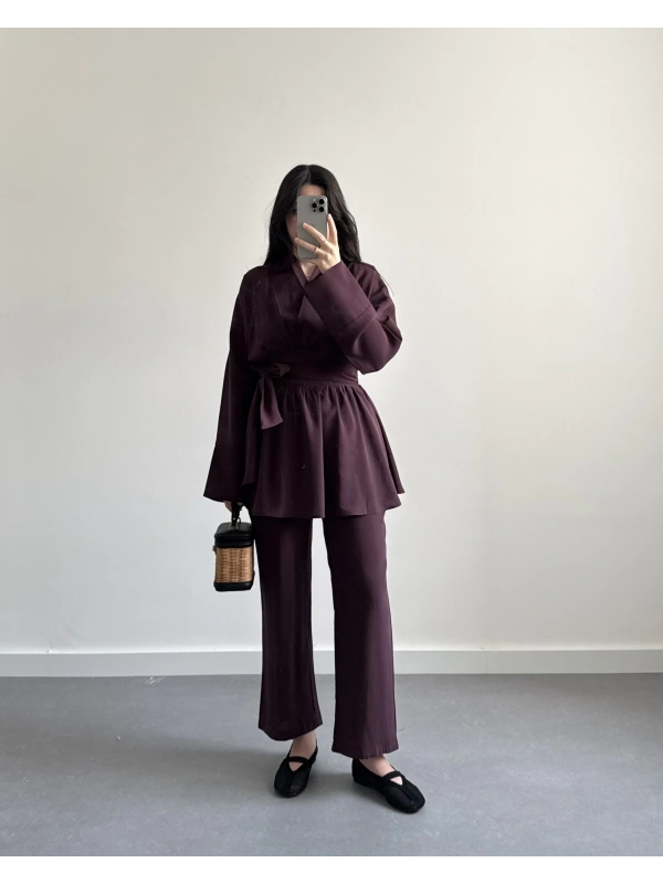 CONNEL MODAL GENİŞ KUŞAKLI TAKIM BORDO