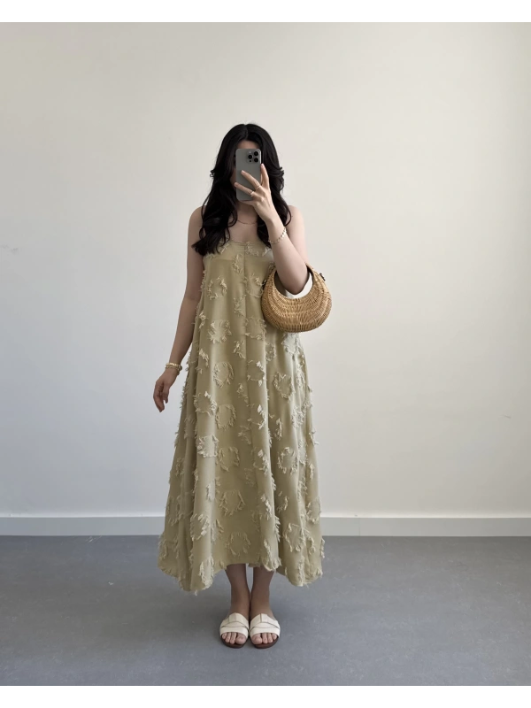 CREAM YEŞİL PÜSKÜL ELBİSE