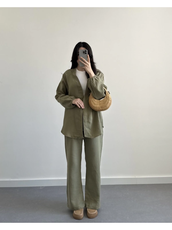 DARL HAKİ KİMONO MÜSLİN TAKIM