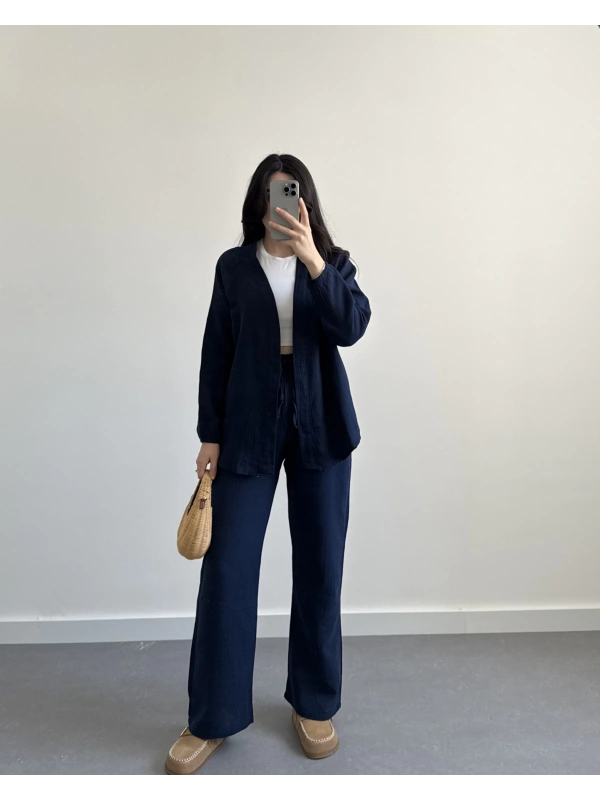 DARL LACİVERT KİMONO MÜSLİN TAKIM