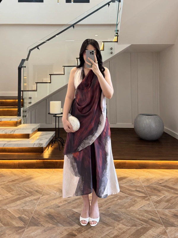 DESENLİ ŞAL DETAY ELBİSE -26Y5378