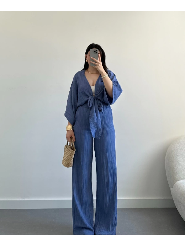 Dolly mavi crop kimono takım
