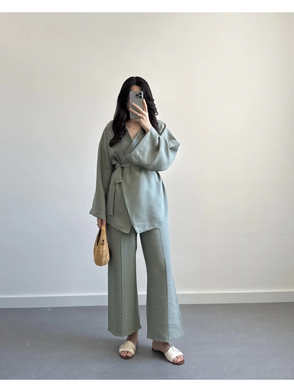 DURL MİNT YEŞİL KUŞAKLI KİMONO TAKIM