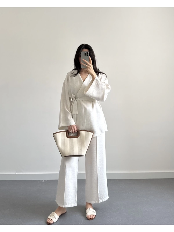 DURL NATURAL KUŞAKLI KİMONO TAKIM