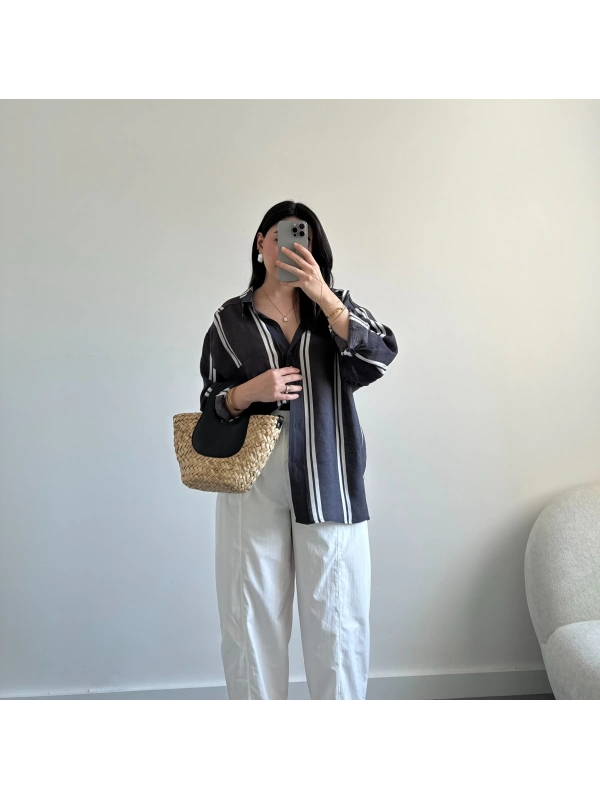 Düşük omuz çizgili gömlek