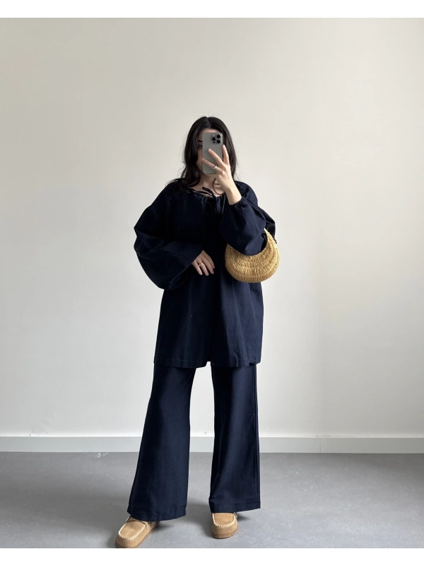 EDIN LACİVERT BAĞLAMALI İKİLİ TAKIM