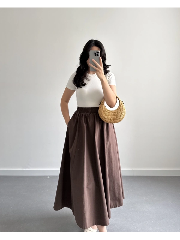 EGANT KAHVE POPLİN ETEK