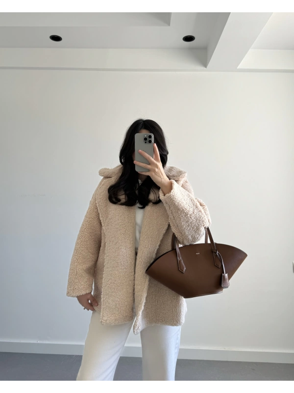 EKRU İÇİ ASTARLI TEDDY CEKET