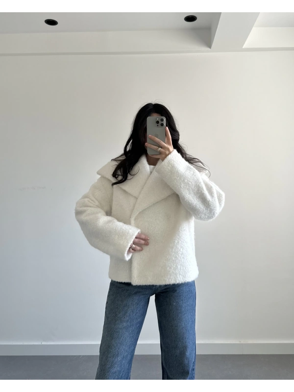 EKRU Kruvaze Yaka Buklet Kumaş Ceket