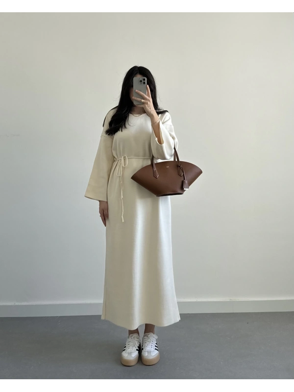 EKRU PREMİUM KALİTE SIK DOKUMA TRİKO ELBİSE