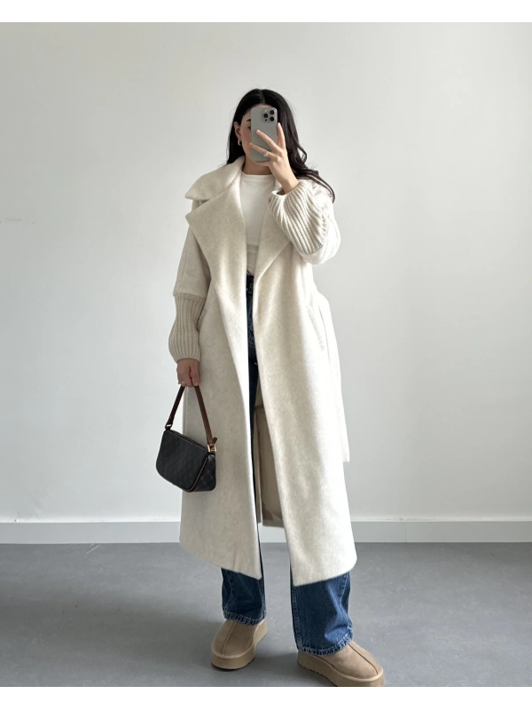 EKRU PREMİUM KOL DETAYLI YUMUŞAK KABAN