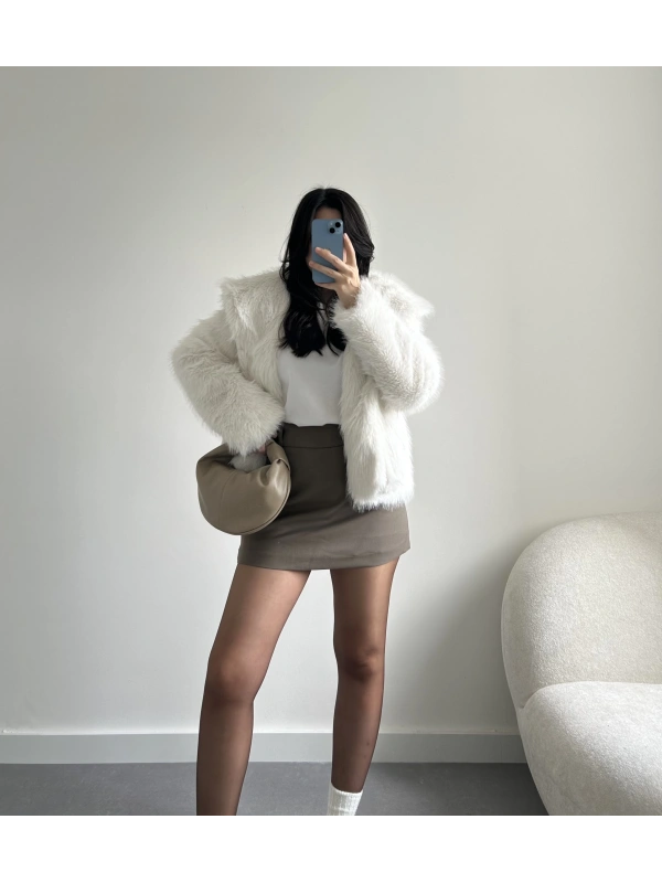 EKRU PREMİUM SUNİ KÜRK CEKET